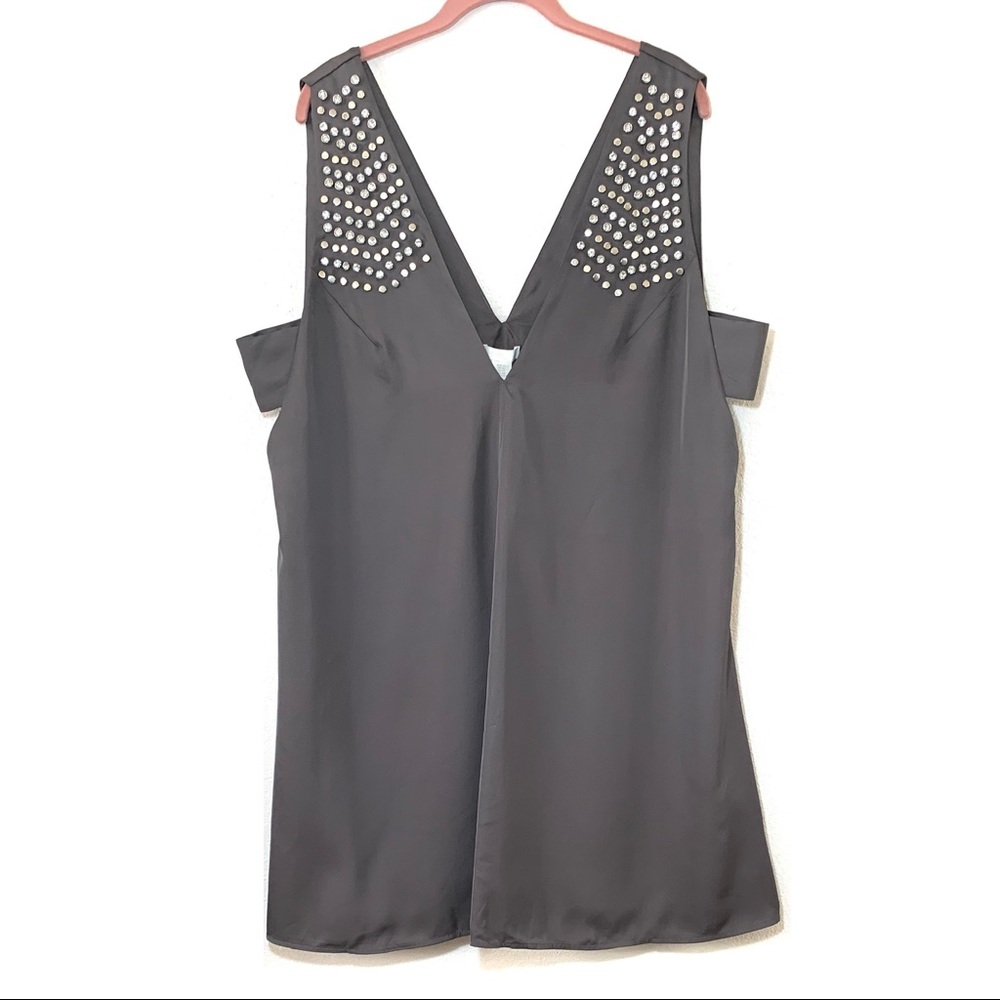 NEW Size XL H&M Conscious Oversized Sleeveless Gray Jewel Studded Cut Out Dress